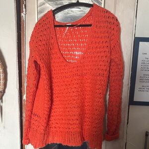 Free People V-Neck Sweater in Vibrant Orange